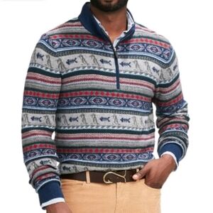 Vineyard Vines Fair Isle 1/4 Zip Wool/Alpaca Blend Pullover Sweater XL Penguins